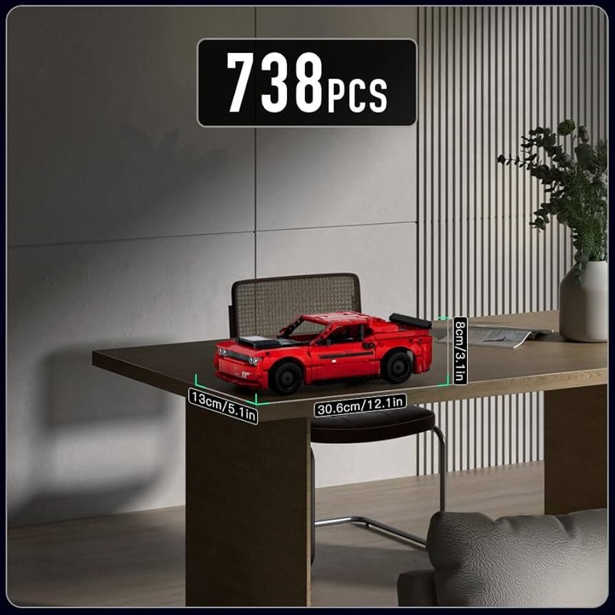 15080-S Challenger 763 Parça 1:16 Pull Back Muscle Car Yapı Blok Seti